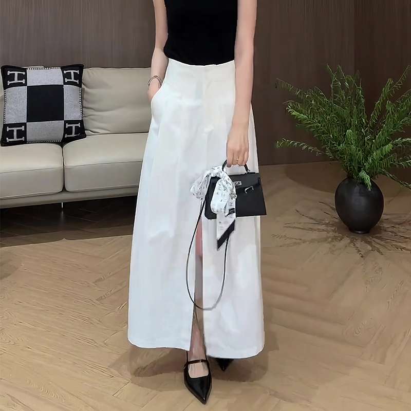 40代ファッション レディース エレガントスリットマキシスカート