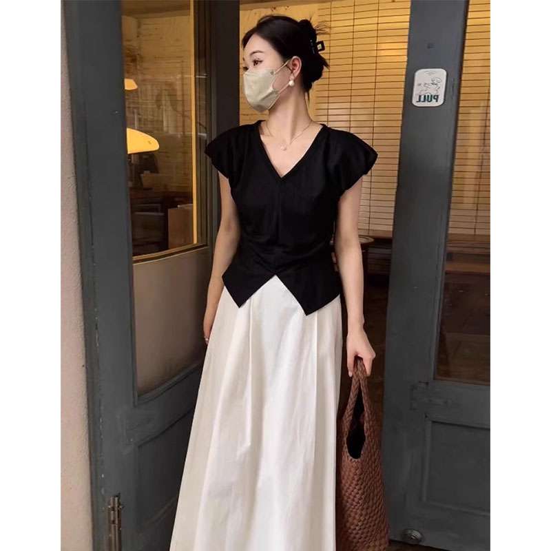 40代ファッション レディース エレガントモノトーンVネックブラウス