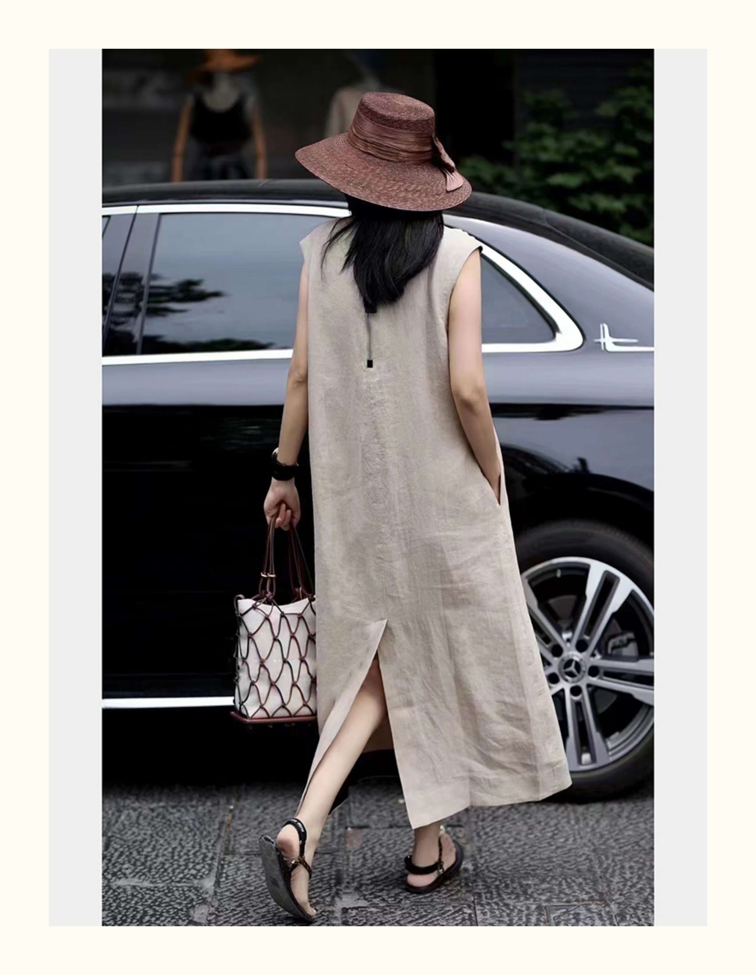 40代ファッション レディース エレガント リネンマキシワンピース