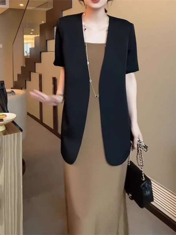 40代ファッション レディース エレガントカーブヘムロングジャケット