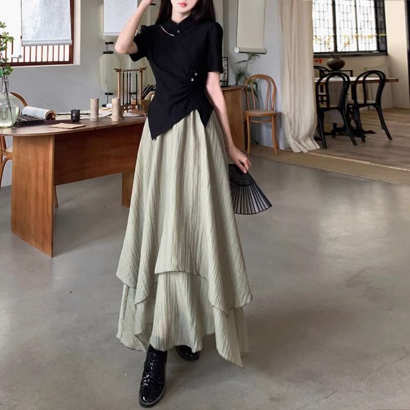 40代ファッション レディース エレガント ティアードロングスカート