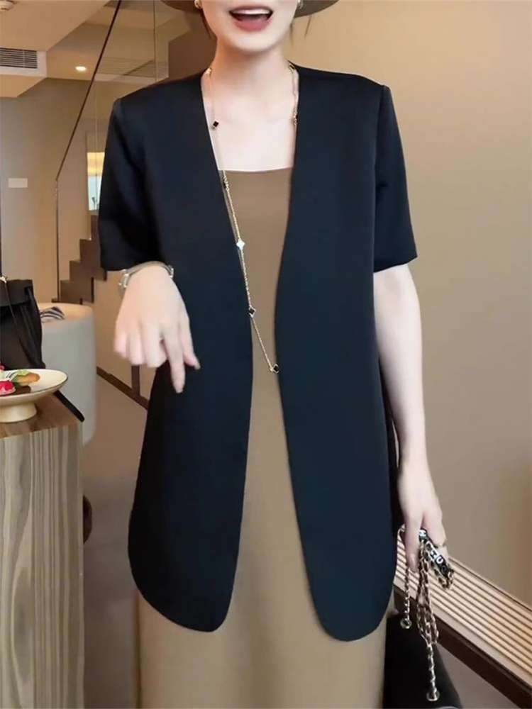 40代ファッション レディース エレガントカーブヘムロングジャケット