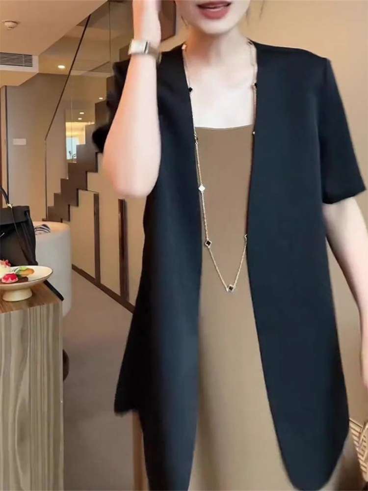 40代ファッション レディース エレガントカーブヘムロングジャケット