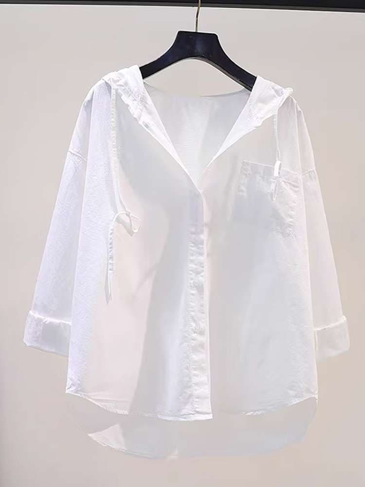 40代ファッション レディース フード付きリネンシャツジャケット