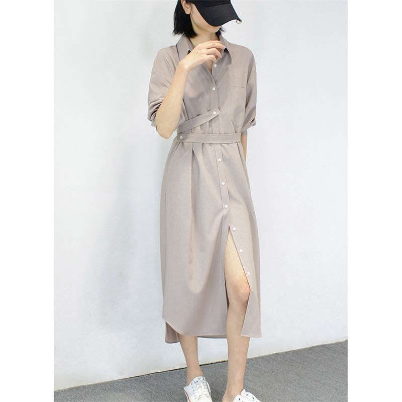 40代ファッション レディース シックなロングシャツワンピース