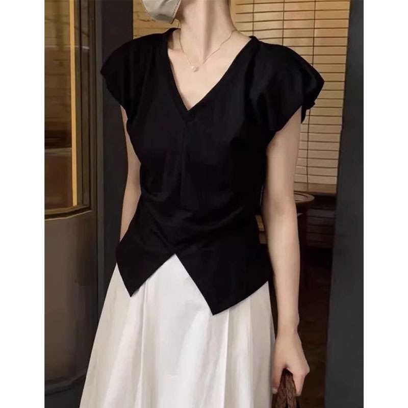 40代ファッション レディース エレガントモノトーンVネックブラウス