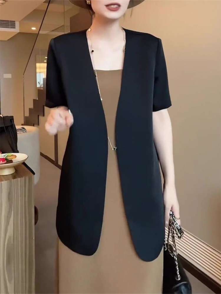 40代ファッション レディース エレガントカーブヘムロングジャケット