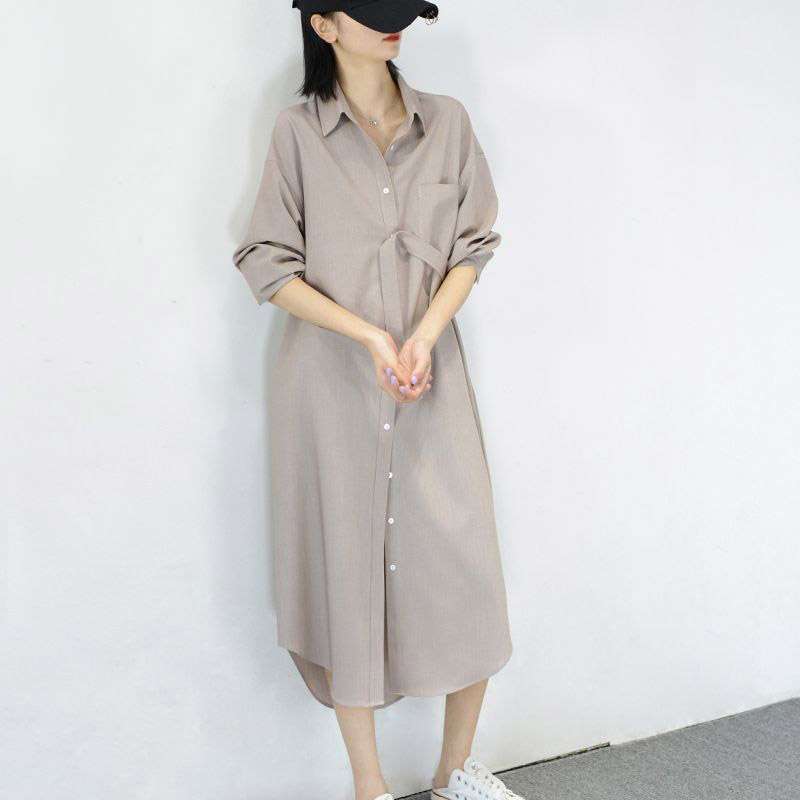 40代ファッション レディース シックなロングシャツワンピース