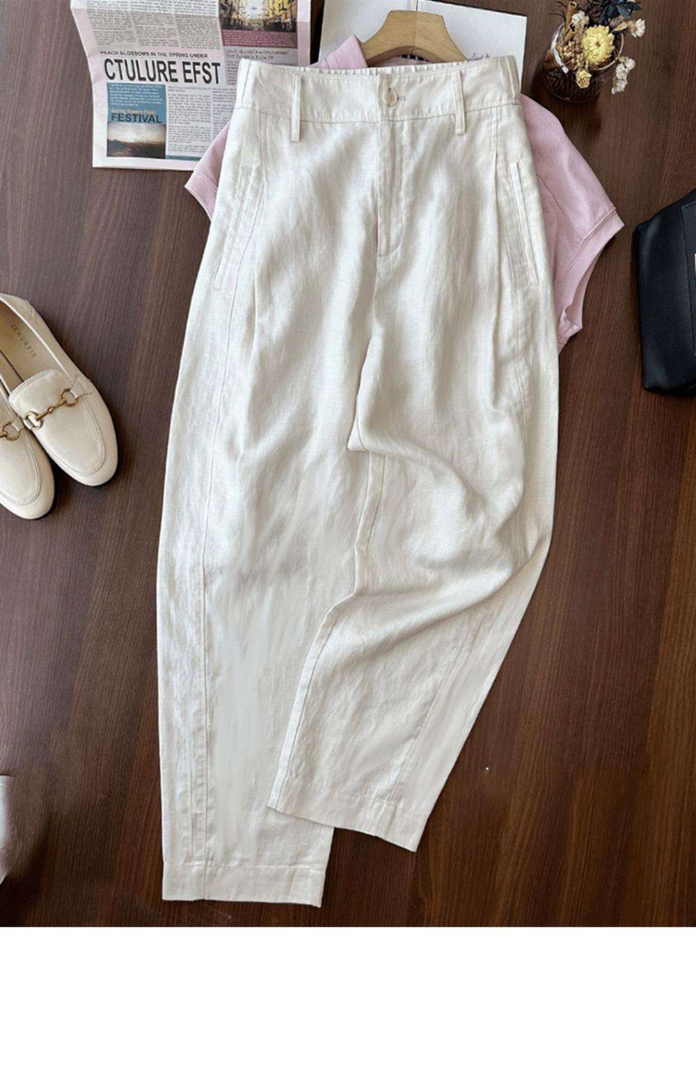 40代ファッション レディース リネン リラックスワイドパンツ