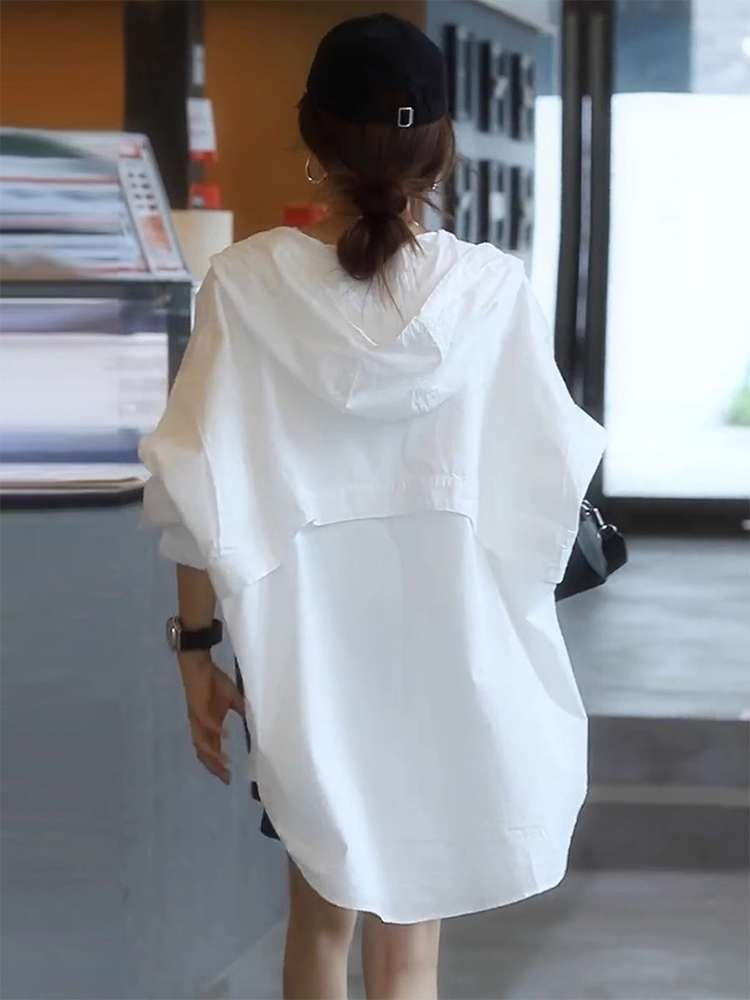 40代ファッション レディース オーバーサイズフーディシャツジャケット