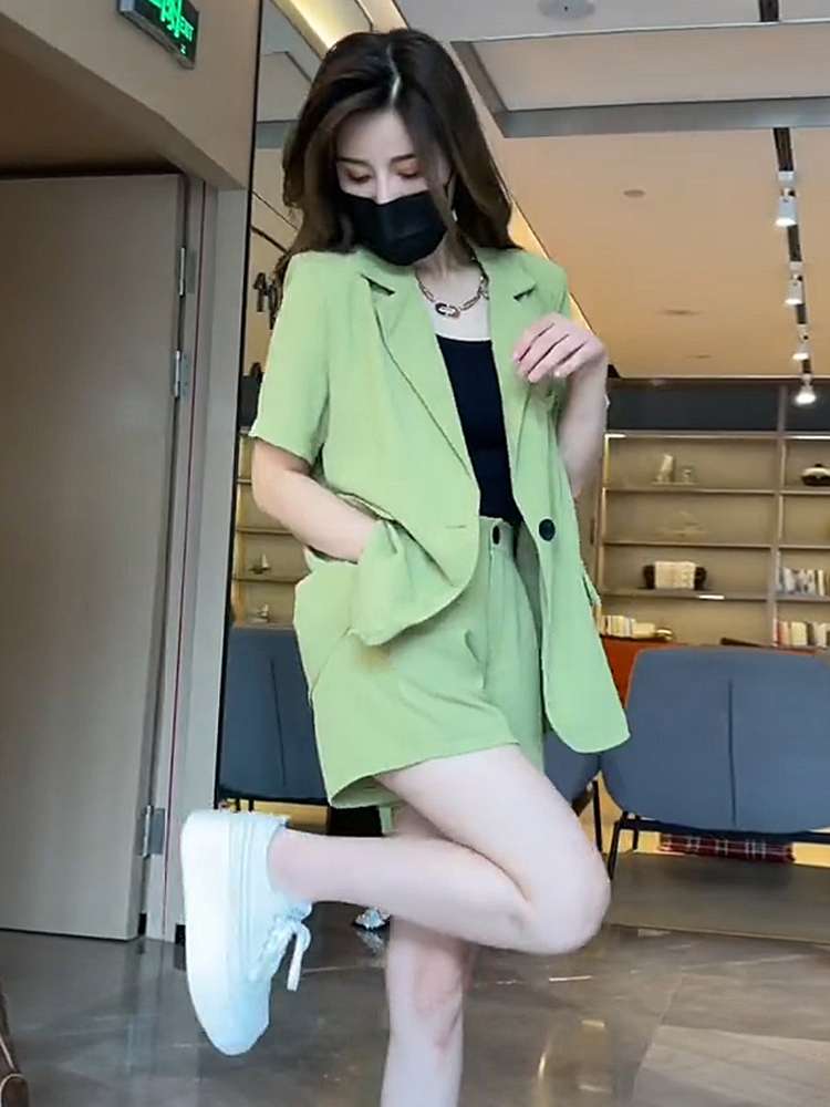 40代ファッション レディース ショートジャケット&ショートパンツセット セットアップ