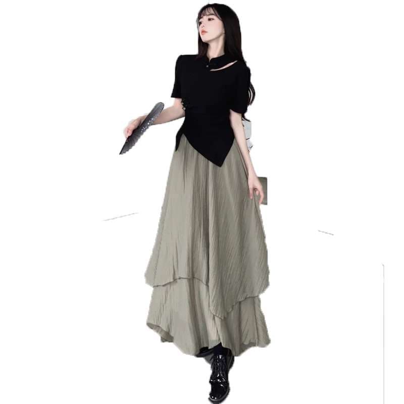 40代ファッション レディース エレガント ティアードロングスカート