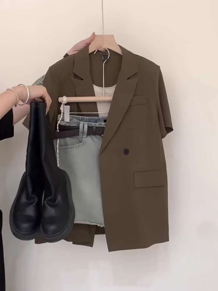 40代ファッション レディース オーバーサイズショートスリーブジャケット