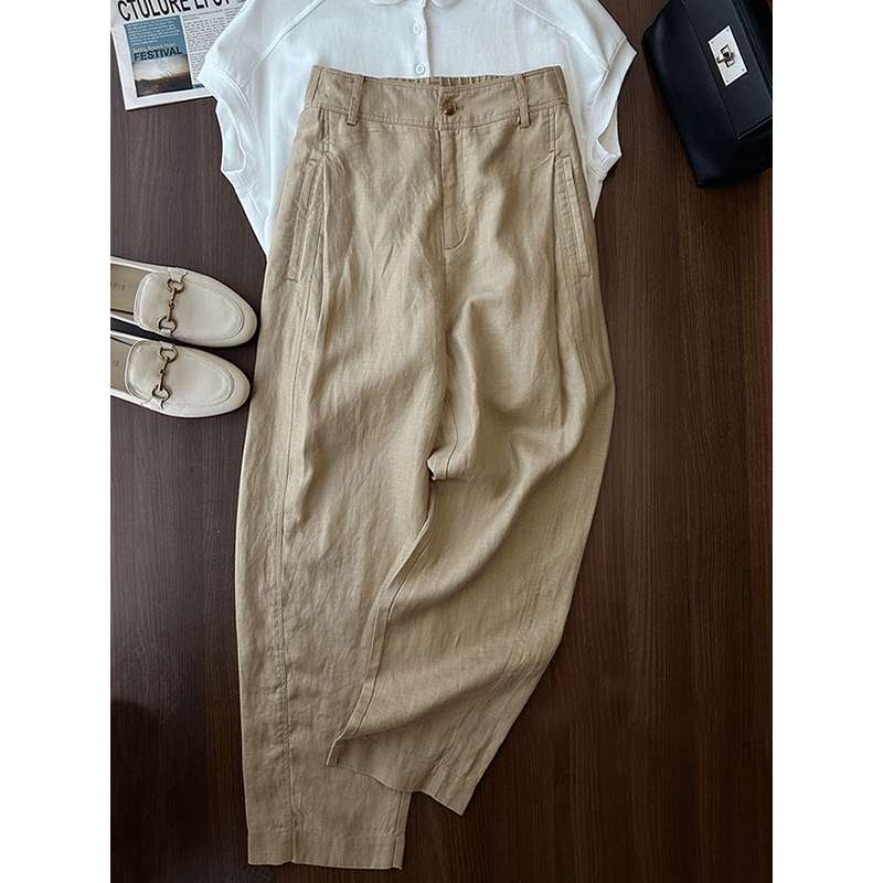 40代ファッション レディース リネン リラックスワイドパンツ