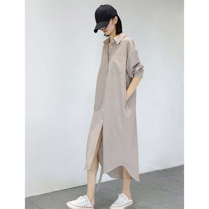 40代ファッション レディース シックなロングシャツワンピース