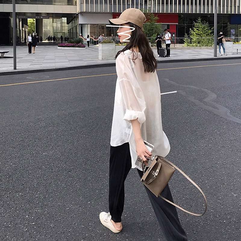 40代ファッション レディース 薄手長袖 シフォンシャツ シアーシャツ