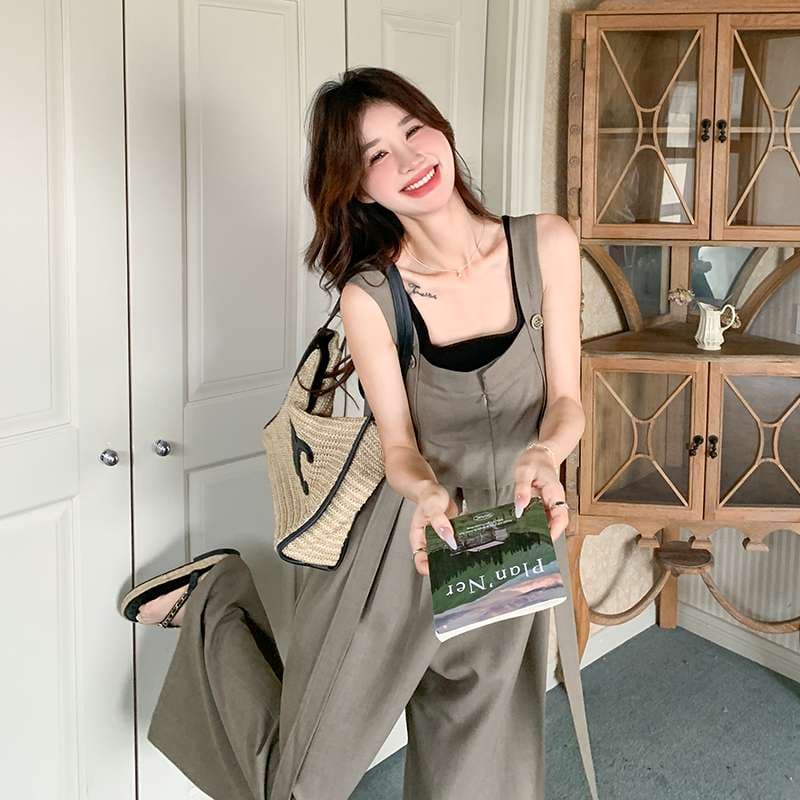 40代ファッション レディース エレガントリラックスワイドサロペット オールインワン オーバーオール