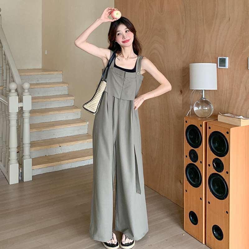 40代ファッション レディース エレガントリラックスワイドサロペット オールインワン オーバーオール