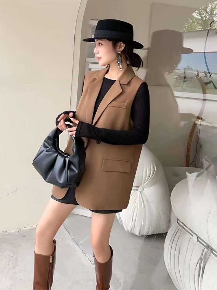 40代ファッション レディース エレガント ミドル丈 ベスト ジレ