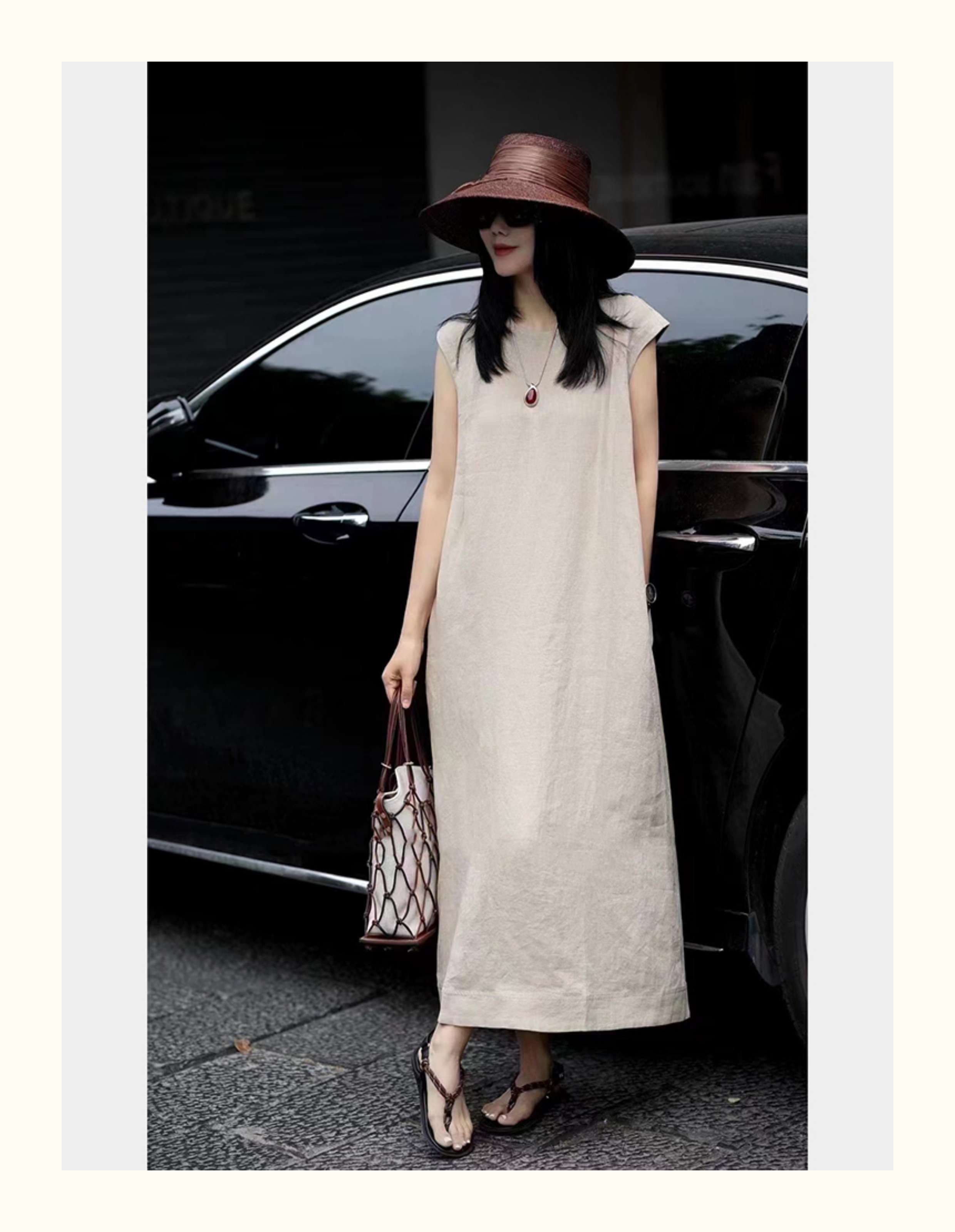 40代ファッション レディース エレガント リネンマキシワンピース