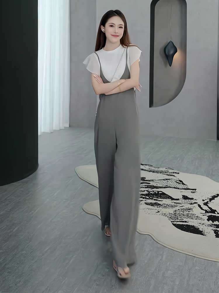 40代ファッション レディース エレガントワイドサロペット