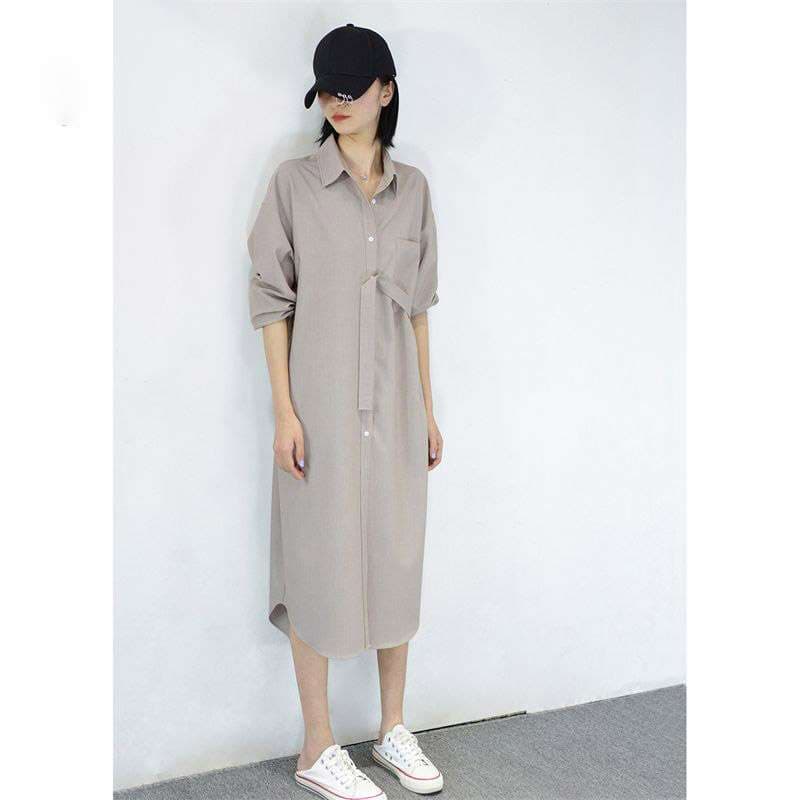 40代ファッション レディース シックなロングシャツワンピース