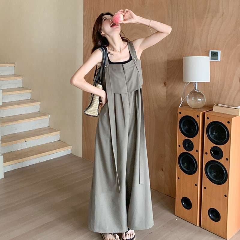 40代ファッション レディース エレガントリラックスワイドサロペット オールインワン オーバーオール