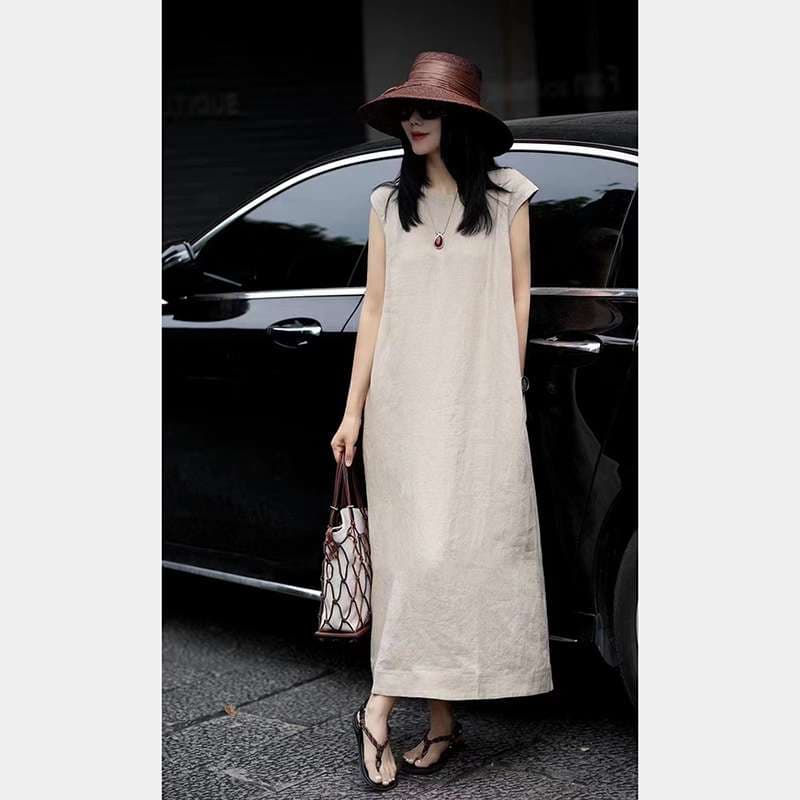 40代ファッション レディース エレガント リネンマキシワンピース