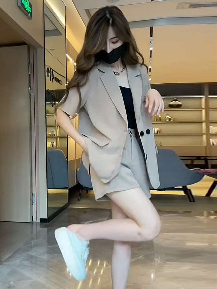 40代ファッション レディース ショートジャケット&ショートパンツセット セットアップ