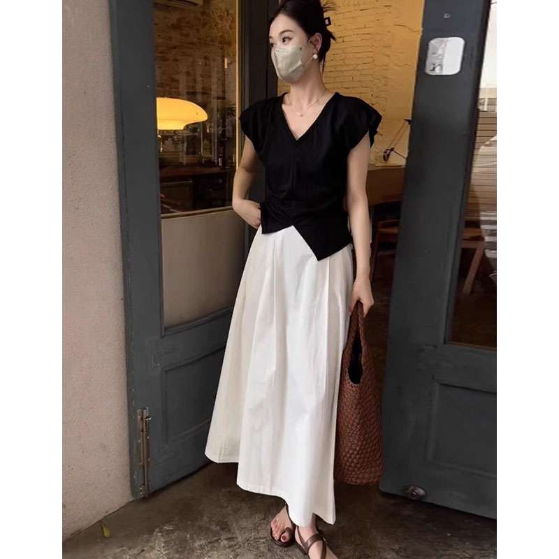 40代ファッション レディース エレガントモノトーンVネックブラウス