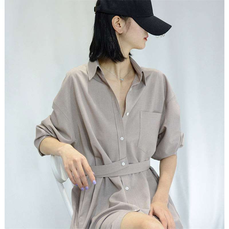 40代ファッション レディース シックなロングシャツワンピース