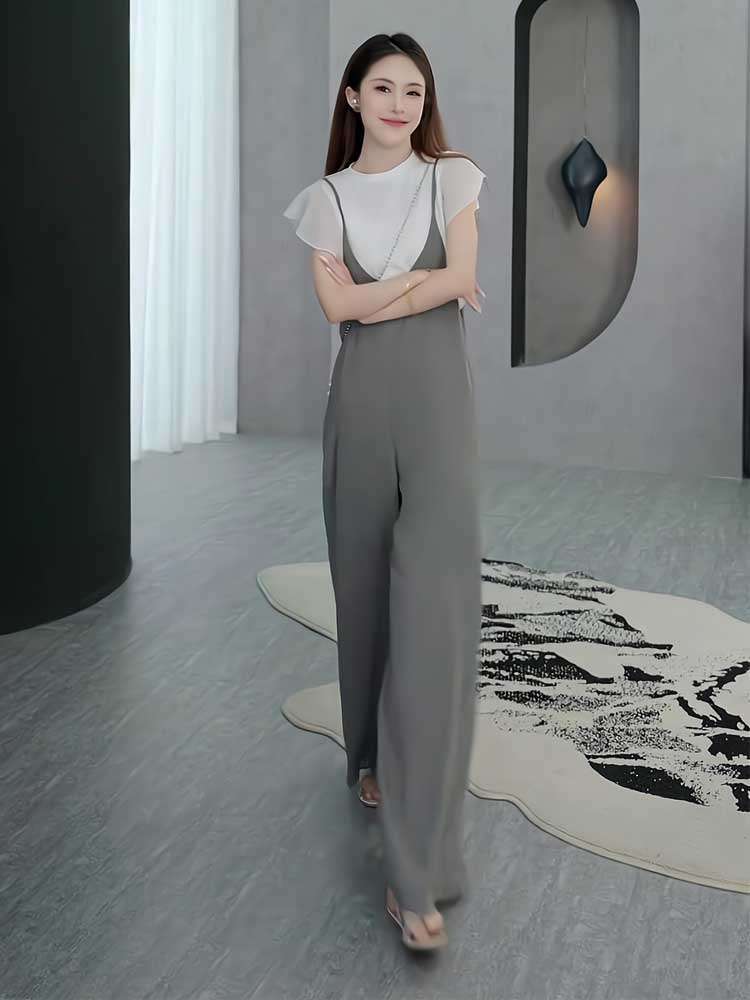 40代ファッション レディース エレガントワイドサロペット