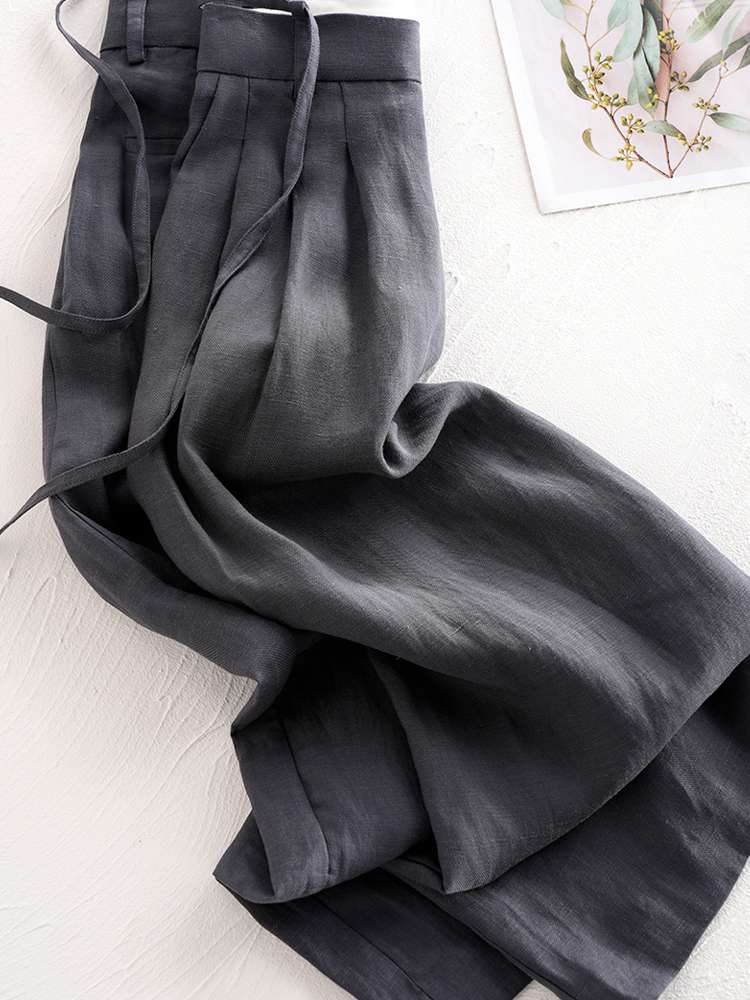 40代ファッション レディース エレガントリネンワイドパンツ