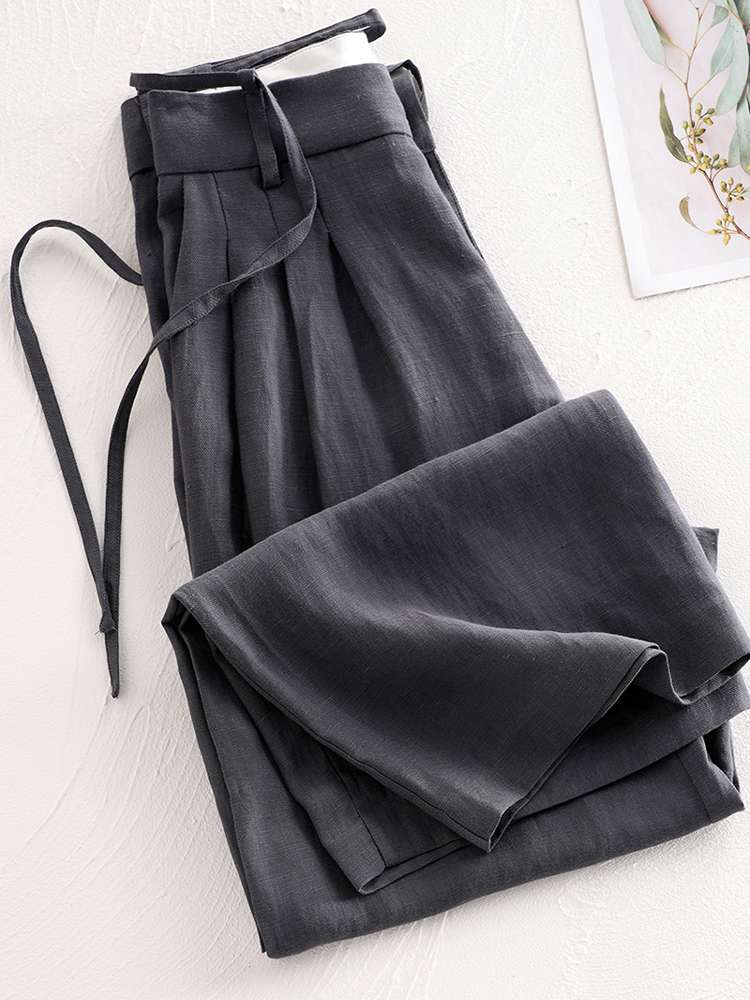 40代ファッション レディース エレガントリネンワイドパンツ