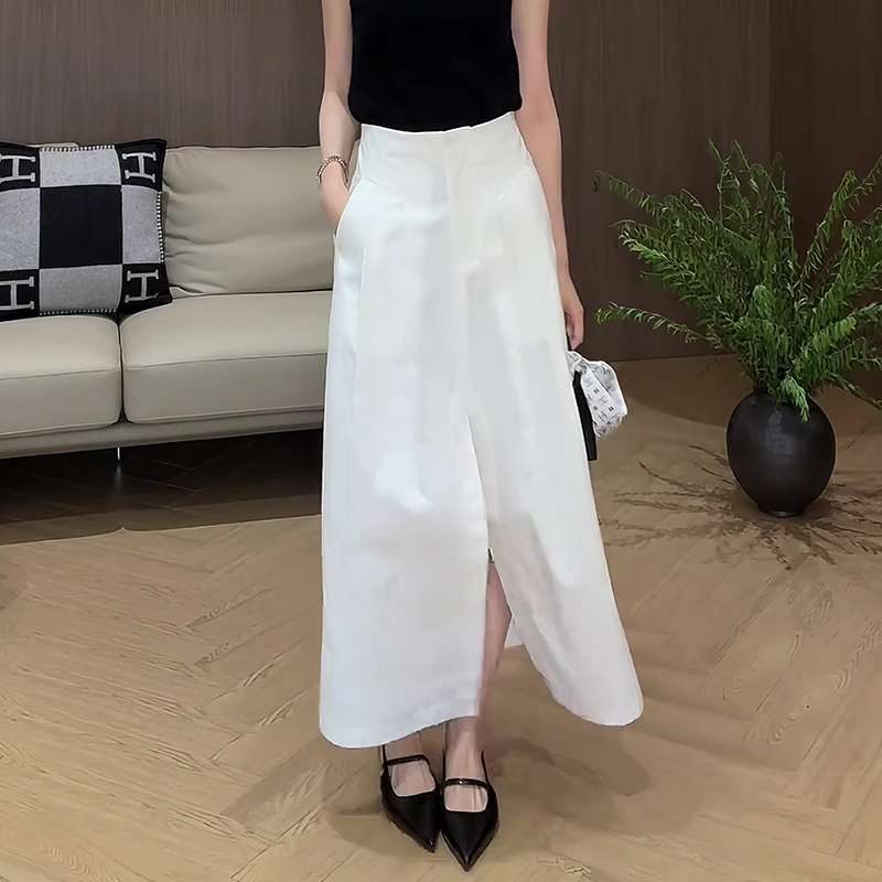 40代ファッション レディース エレガントスリットマキシスカート