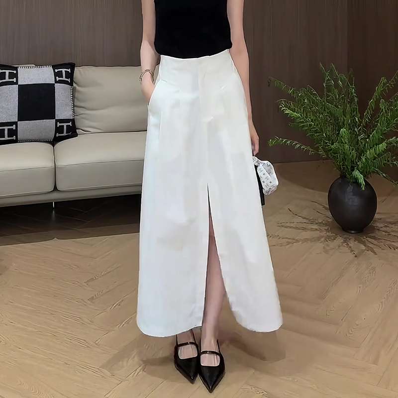 40代ファッション レディース エレガントスリットマキシスカート