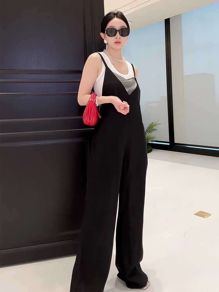 40代ファッション レディース エレガントモードワイドサロペット オーバーオール オールインワン