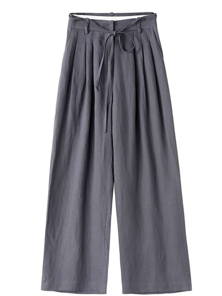 40代ファッション レディース エレガントリネンワイドパンツ