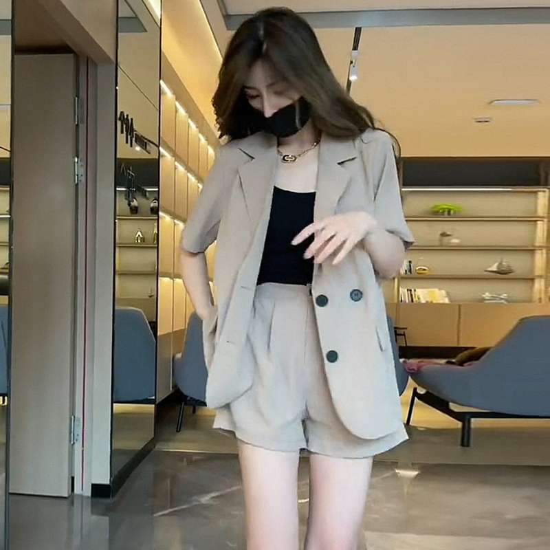 40代ファッション レディース ショートジャケット&ショートパンツセット セットアップ