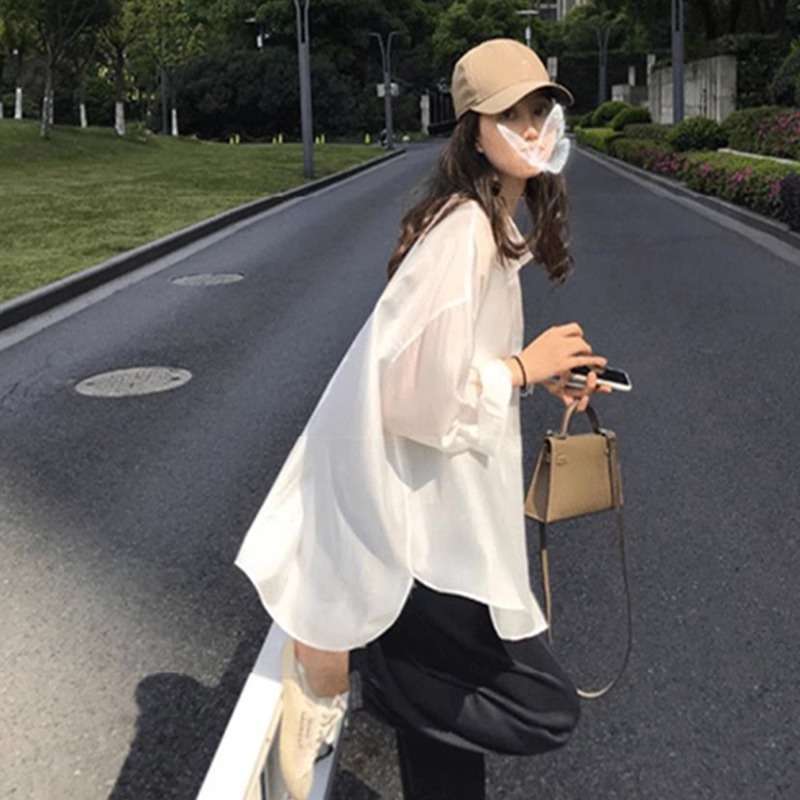 40代ファッション レディース 薄手長袖 シフォンシャツ シアーシャツ