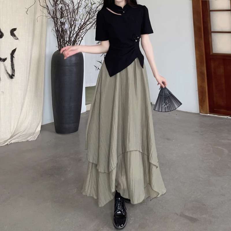 40代ファッション レディース エレガント ティアードロングスカート