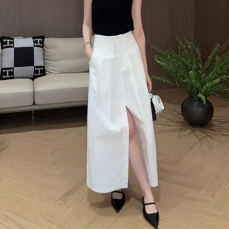 40代ファッション レディース エレガントスリットマキシスカート