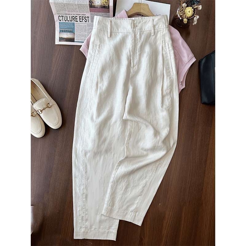 40代ファッション レディース リネン リラックスワイドパンツ