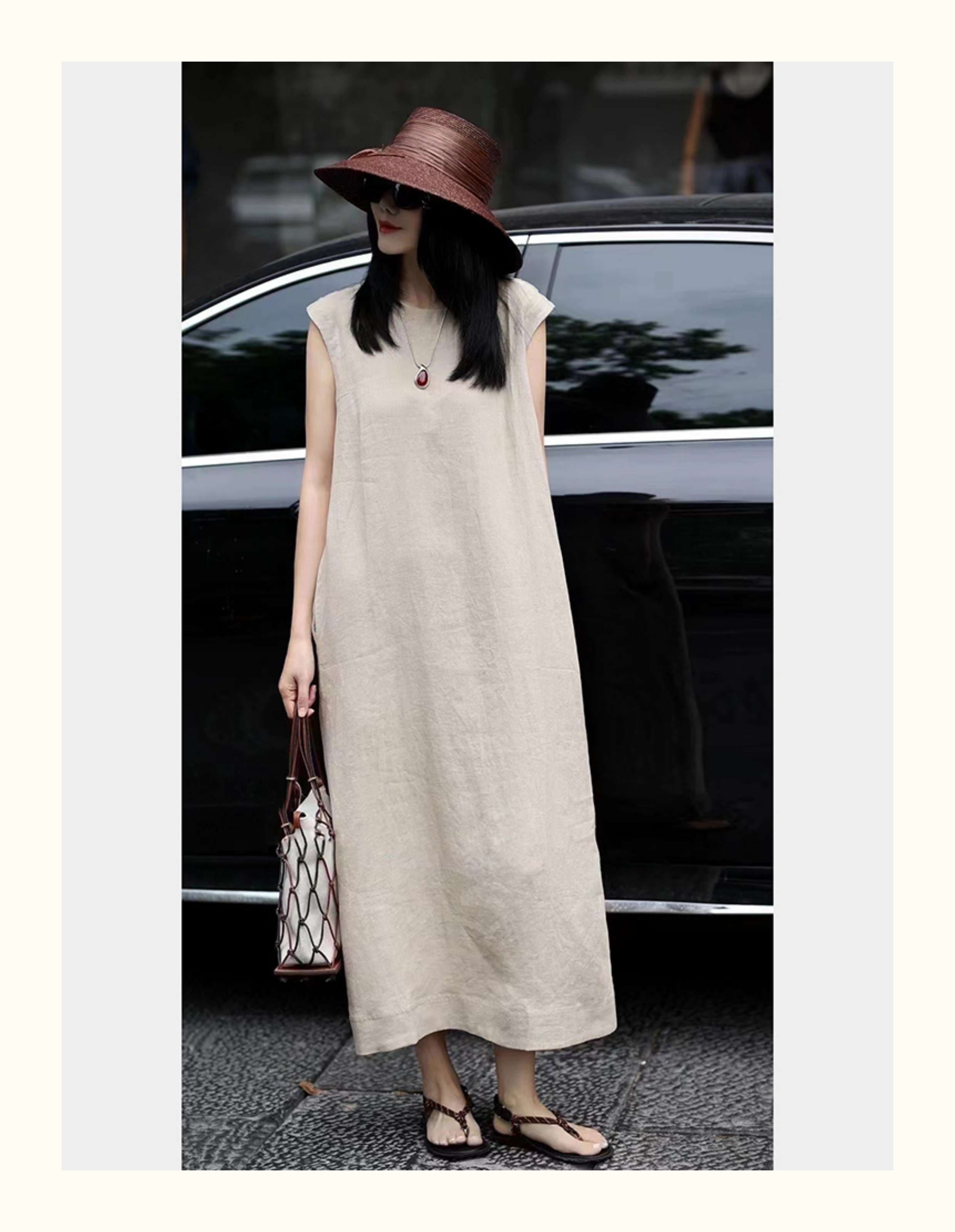 40代ファッション レディース エレガント リネンマキシワンピース