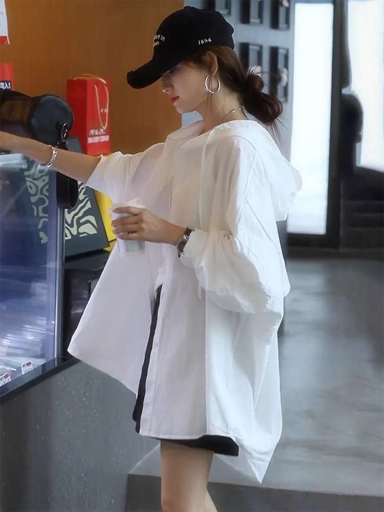 40代ファッション レディース オーバーサイズフーディシャツジャケット