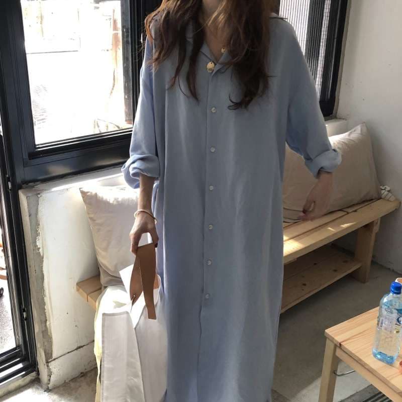 40代ファッション レディース エレガントロングシャツワンピース