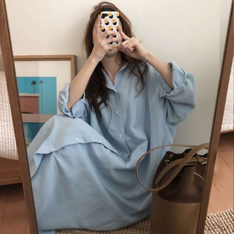 40代ファッション レディース エレガントロングシャツワンピース