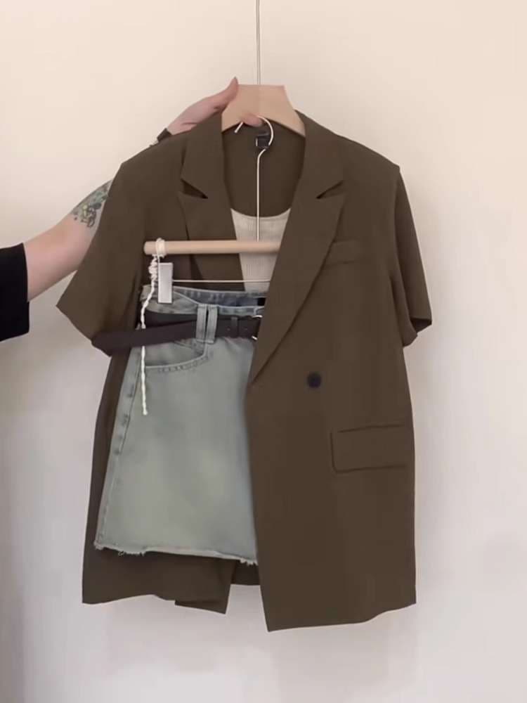 40代ファッション レディース オーバーサイズショートスリーブジャケット