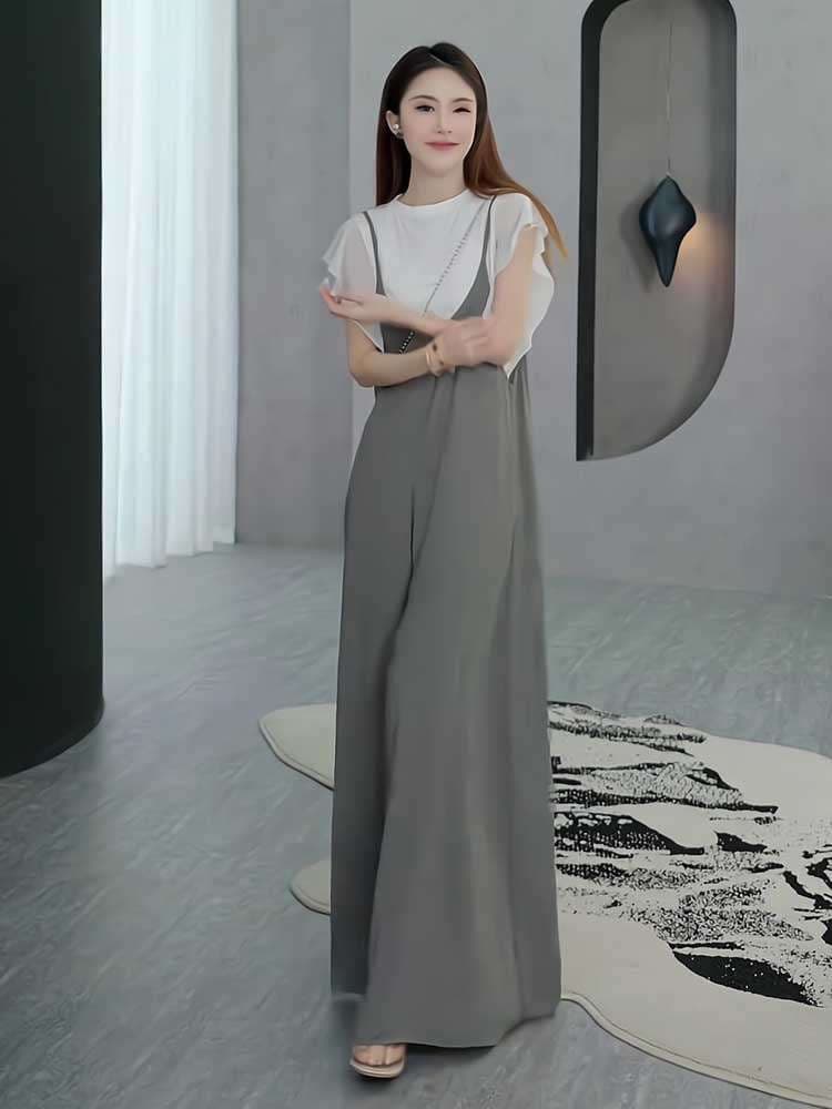 40代ファッション レディース エレガントワイドサロペット