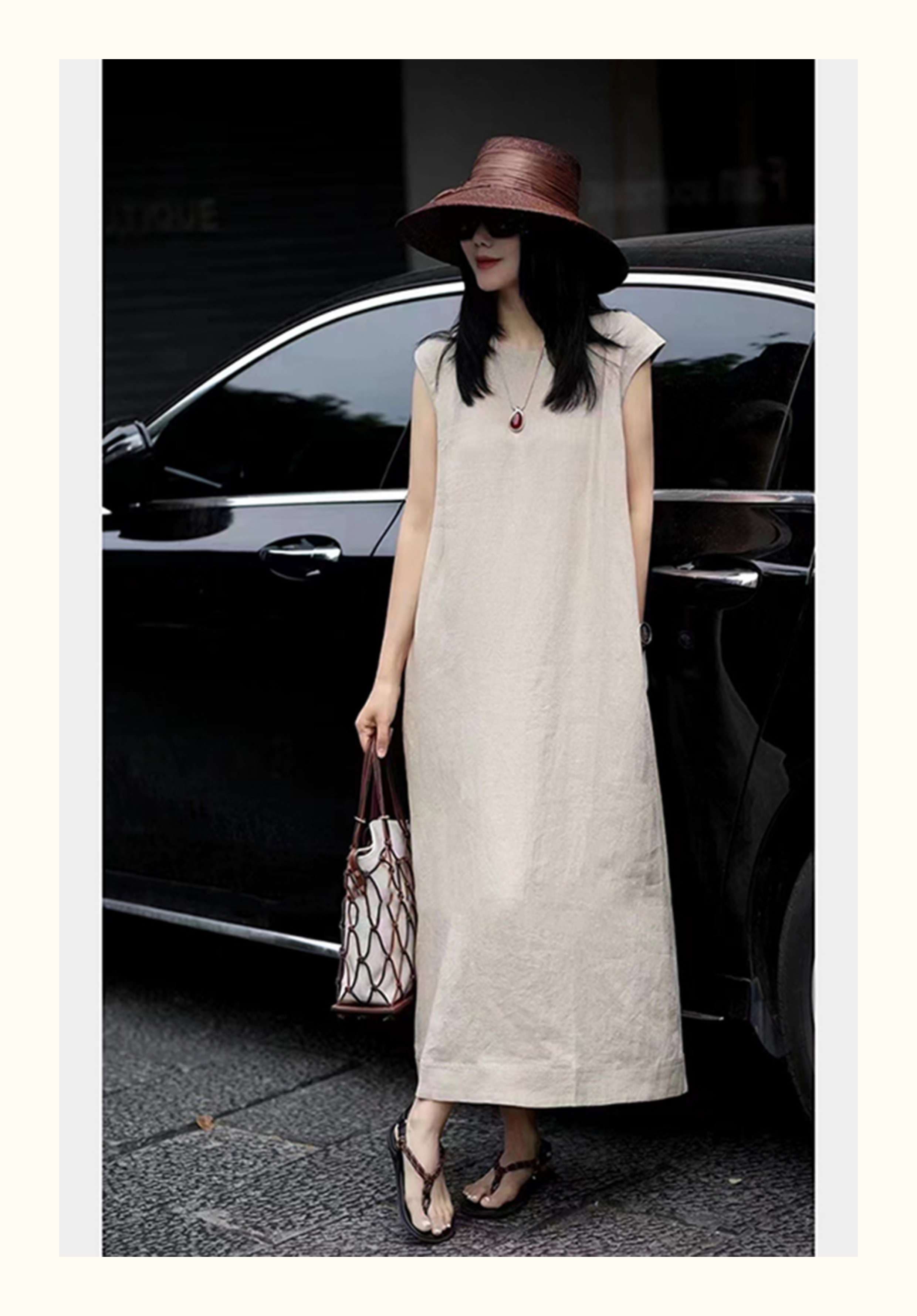 40代ファッション レディース エレガント リネンマキシワンピース